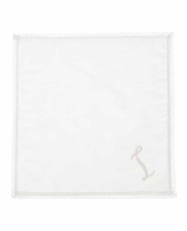 BARNEYS NEW YORK イニシャルレースタオルハンカチ “I" WHITE