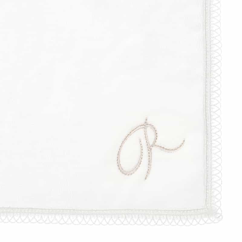 BARNEYS NEW YORK イニシャルレースタオルハンカチ “R" WHITE