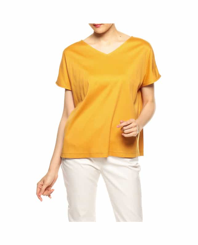 BARNEYS NEW YORK ウォッシャブルバックリボンフレアカットソー YELLOW