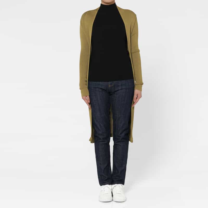 BARNEYS NEW YORK トッパー型リブニットロングカーディガン KHAKI