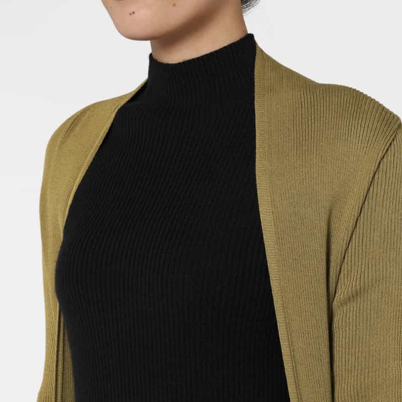 BARNEYS NEW YORK トッパー型リブニットロングカーディガン KHAKI