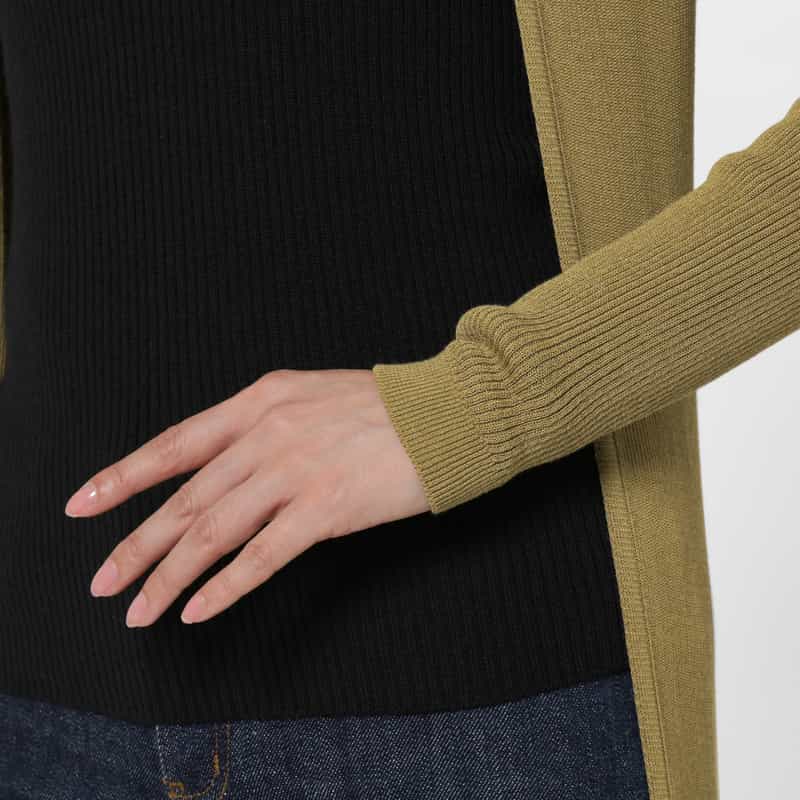 BARNEYS NEW YORK トッパー型リブニットロングカーディガン KHAKI