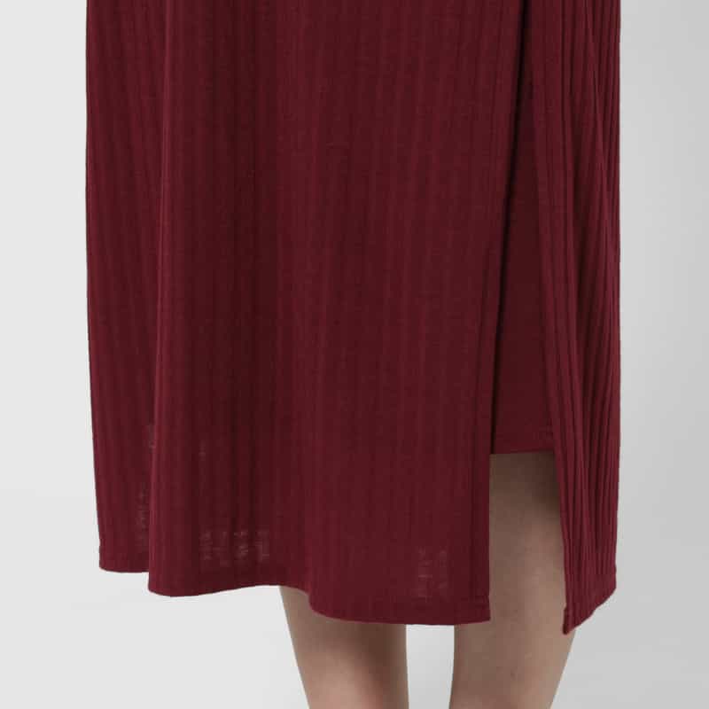BARNEYS NEW YORK ウォッシャブル ジャージークルーネック リブニットドレス WINE
