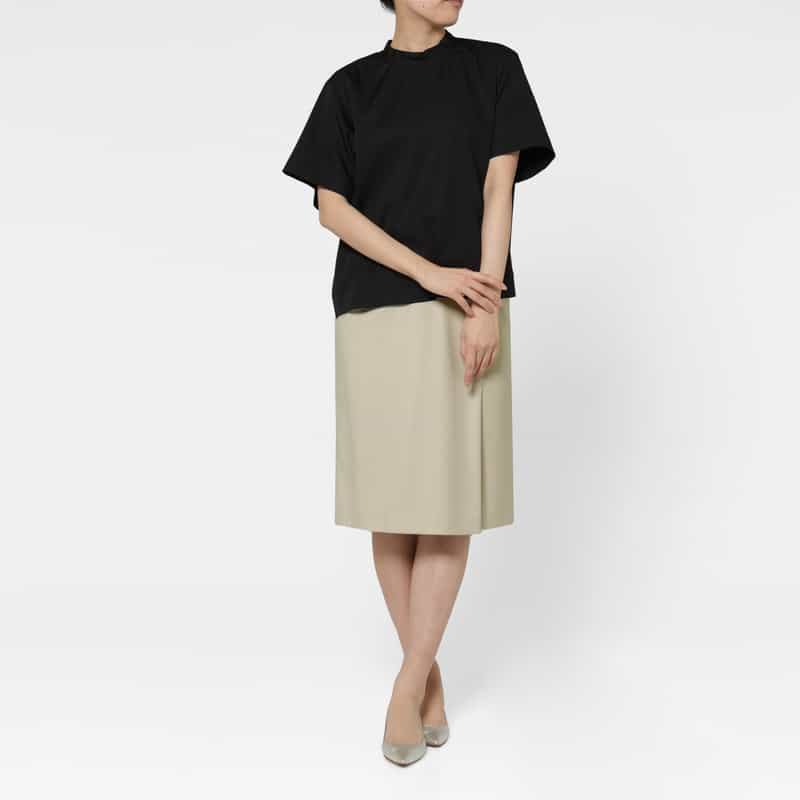 BARNEYS NEW YORK ストレッチ素材ラップデザインAラインスカート BEIGE