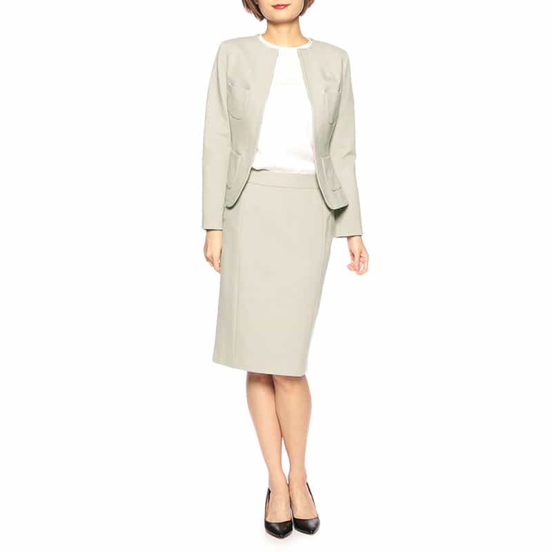 BARNEYS NEW YORK セットアップポンチノーカラージャケット GRAY BEIGE