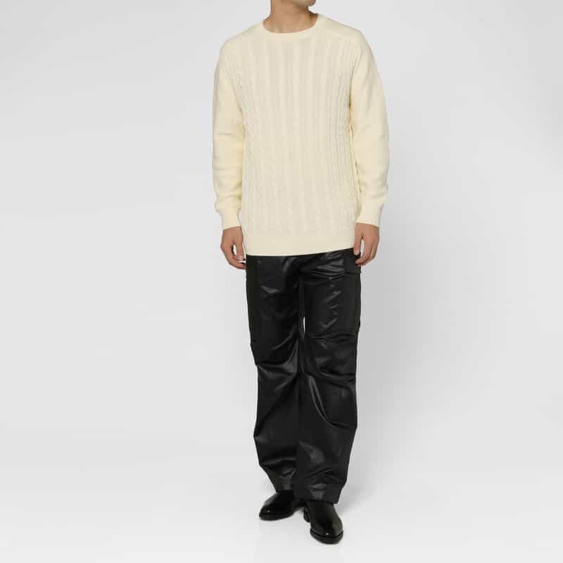 BARNEYS NEW YORK コットン素材ケーブルニットプルオーバー WHITE
