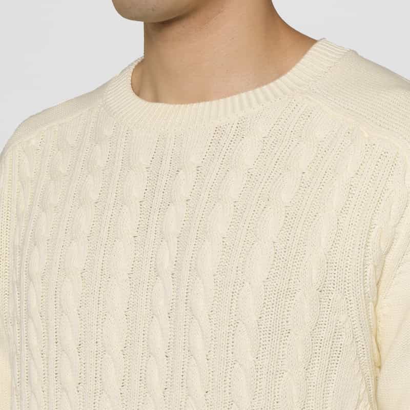 BARNEYS NEW YORK コットン素材ケーブルニットプルオーバー WHITE
