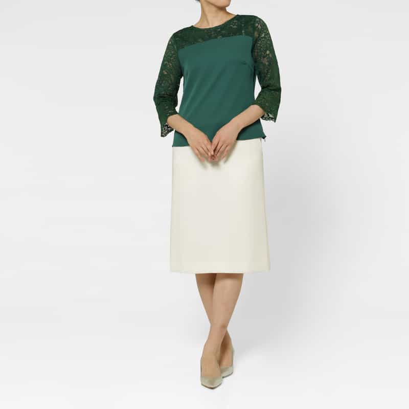 BARNEYS NEW YORK 異素材コンビネーション レースブラウス GREEN