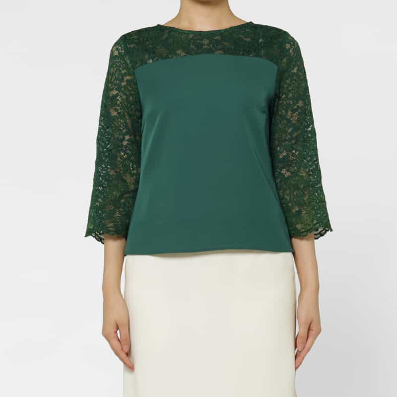 BARNEYS NEW YORK 異素材コンビネーション レースブラウス GREEN