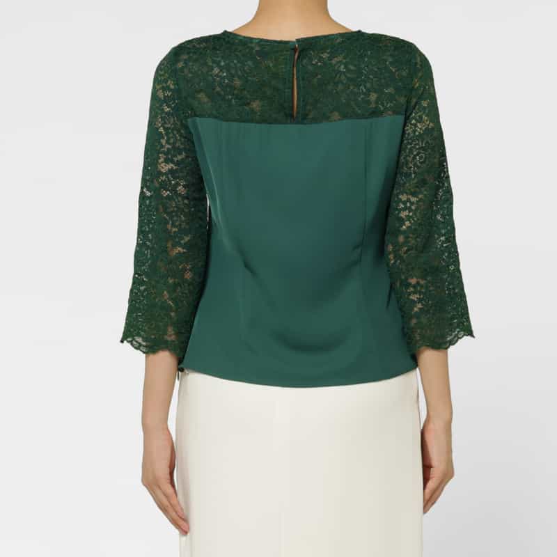 BARNEYS NEW YORK 異素材コンビネーション レースブラウス GREEN