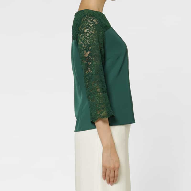 BARNEYS NEW YORK 異素材コンビネーション レースブラウス GREEN