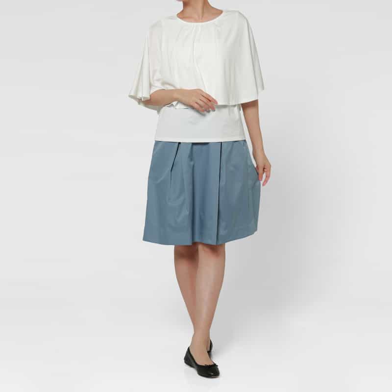 BARNEYS NEW YORK ウォッシャブル メモリー素材タック入りフレアスカート LIGHT BLUE