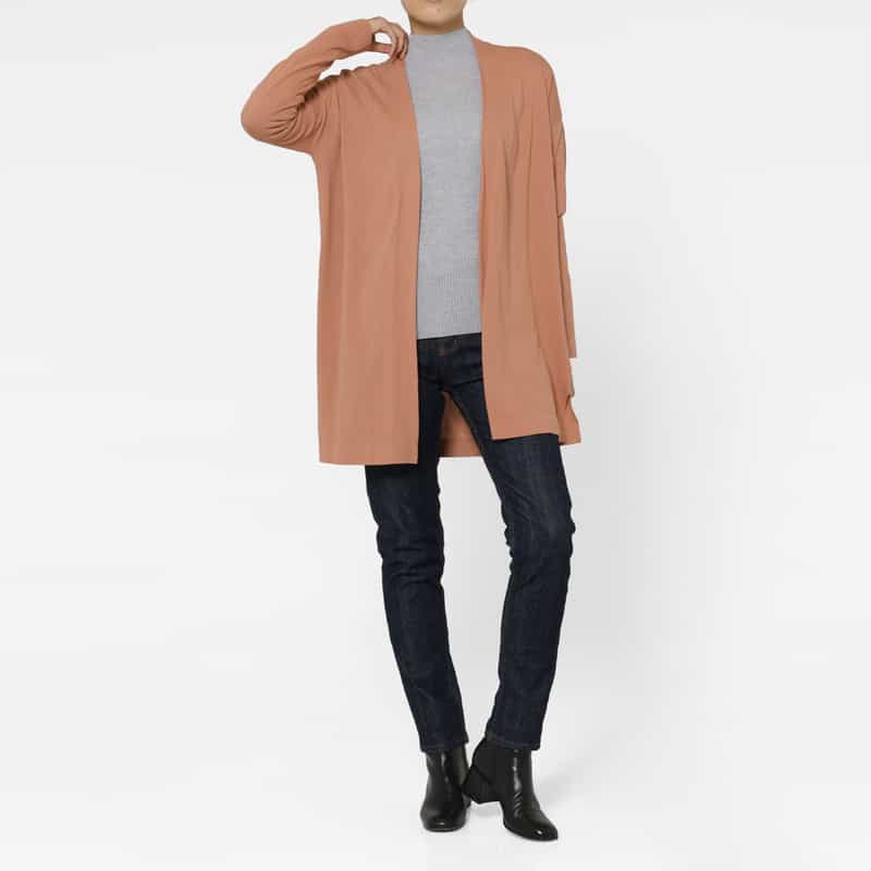 BARNEYS NEW YORK コットン素材 ロングニットトッパーカーディガン BROWN