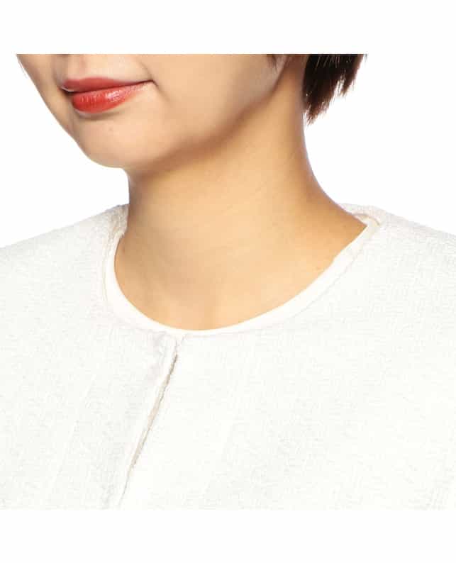 BARNEYS NEW YORK セットアップツイードノーカラージャケット WHITE