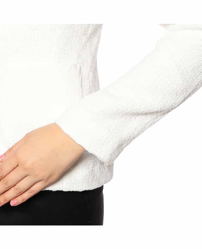 BARNEYS NEW YORK セットアップツイードノーカラージャケット WHITE