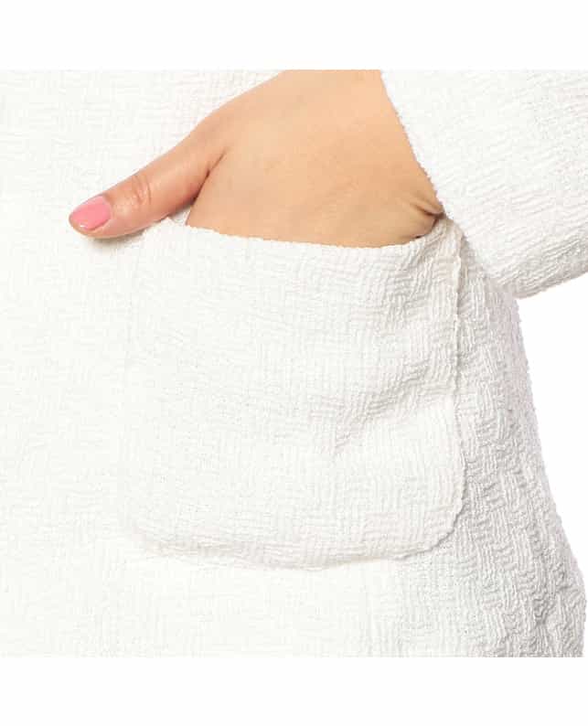 BARNEYS NEW YORK セットアップツイードノーカラージャケット WHITE