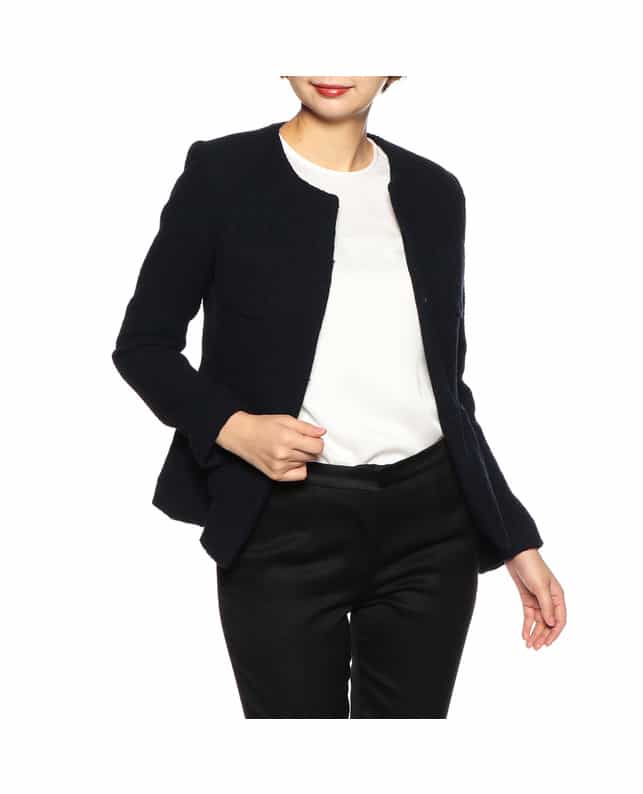 BARNEYS NEW YORK セットアップツイードノーカラージャケット DARK NAVY