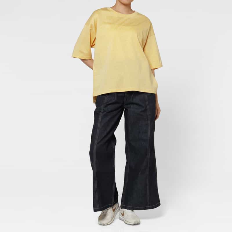 BARNEYS NEW YORK ウォッシャブル メランジ素材クルーネック カットソー LIGHT YELLOW