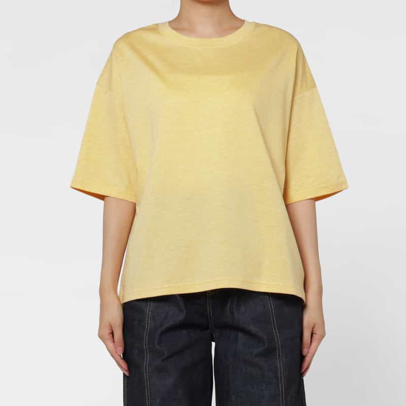 BARNEYS NEW YORK ウォッシャブル メランジ素材クルーネック カットソー LIGHT YELLOW