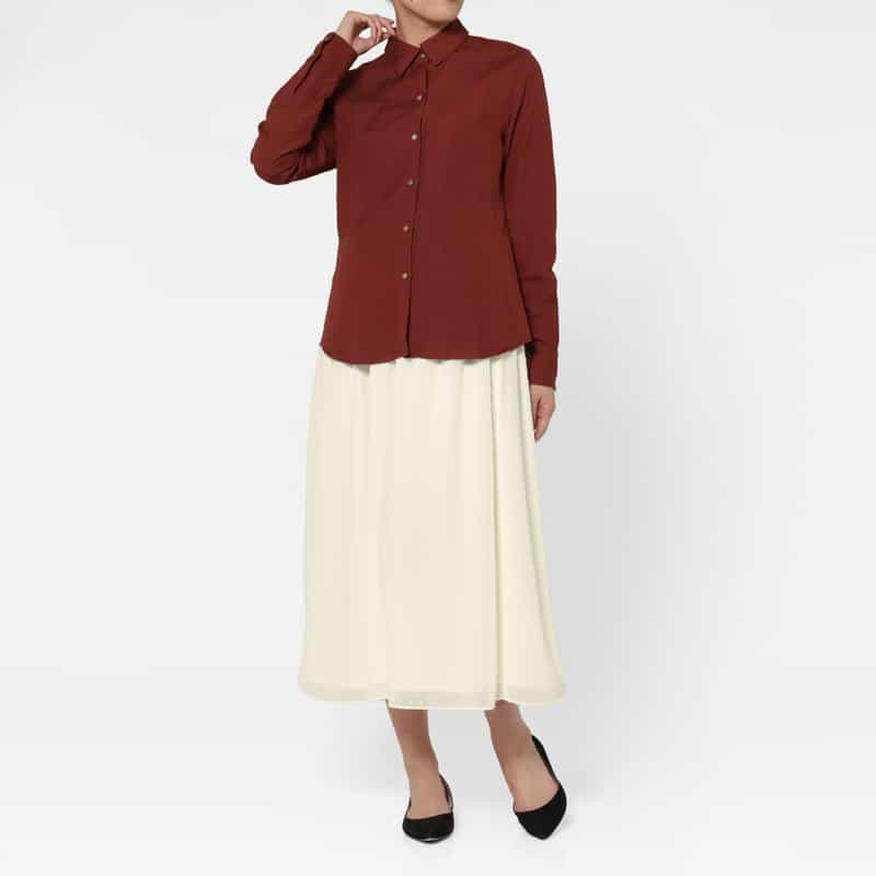 BARNEYS NEW YORK ウォッシャブル ドットカットジャカード素材フレアロングスカート IVORY