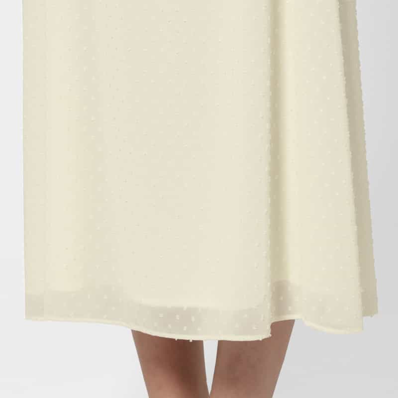 BARNEYS NEW YORK ウォッシャブル ドットカットジャカード素材フレアロングスカート IVORY