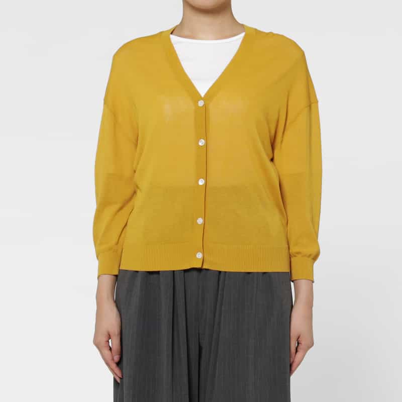 BARNEYS NEW YORK Vネック コンパクト ニットカーディガン MUSTARD