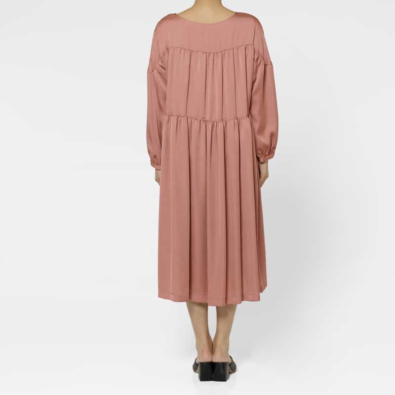 BARNEYS NEW YORK ウォッシャブル ギャザーデザイン フロントボタンドレス PINK