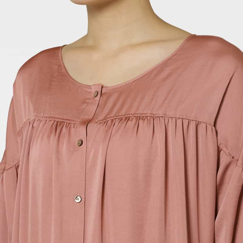 BARNEYS NEW YORK ウォッシャブル ギャザーデザイン フロントボタンドレス PINK