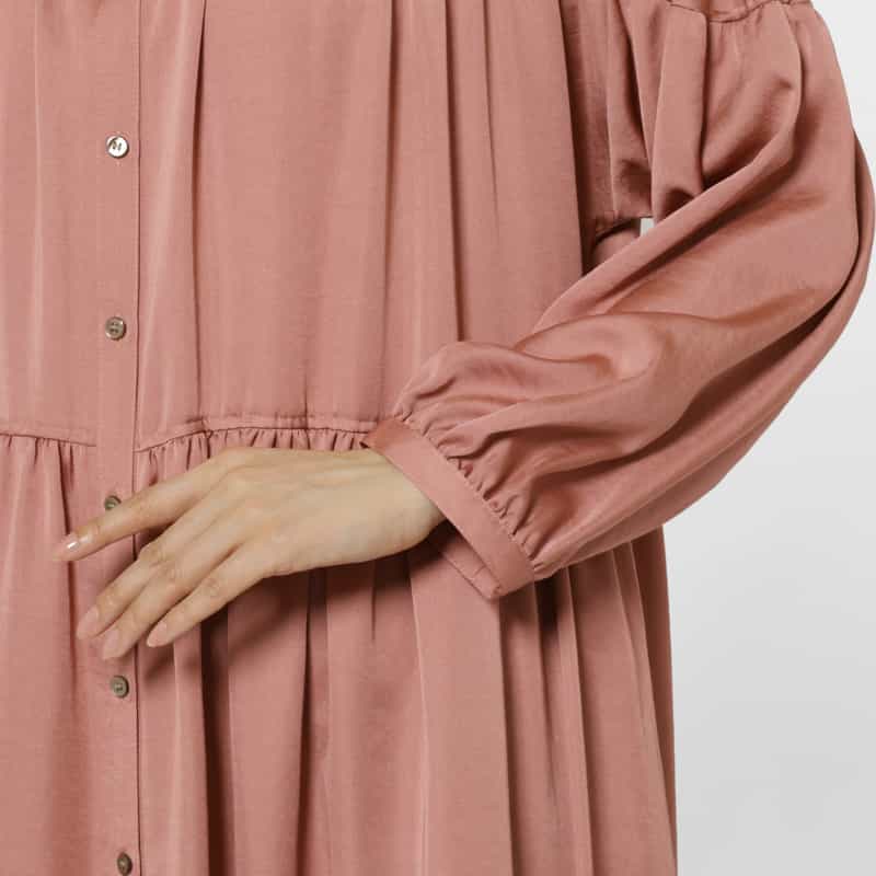BARNEYS NEW YORK ウォッシャブル ギャザーデザイン フロントボタンドレス PINK