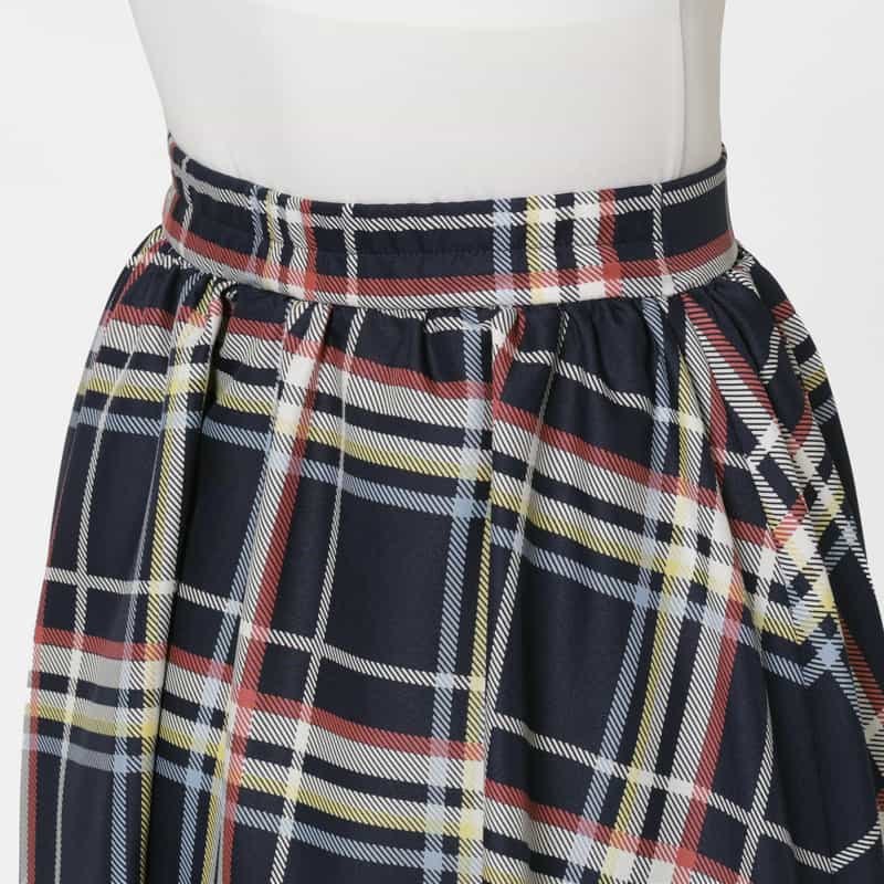 BARNEYS NEW YORK ウォッシャブル チェック柄フレアスカート NAVY