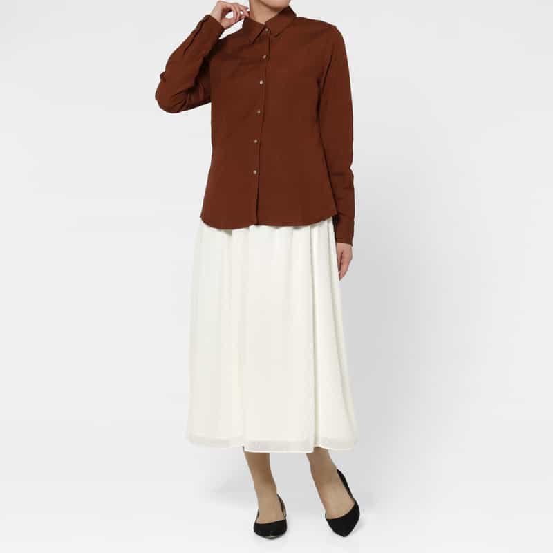 BARNEYS NEW YORK ウォッシャブル リネン混素材シャツ BROWN