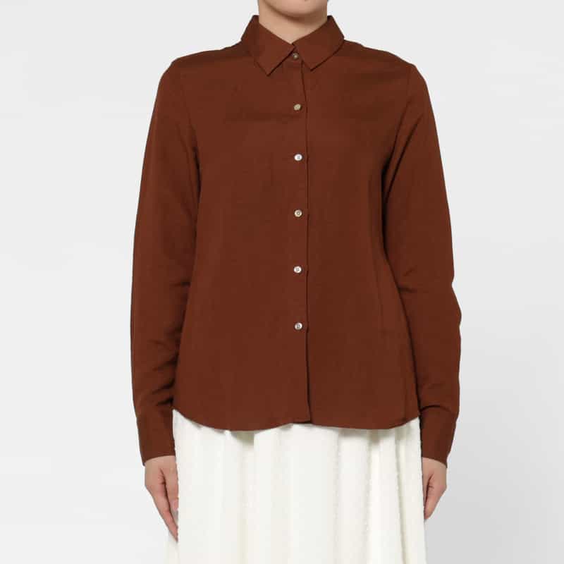 BARNEYS NEW YORK ウォッシャブル リネン混素材シャツ BROWN