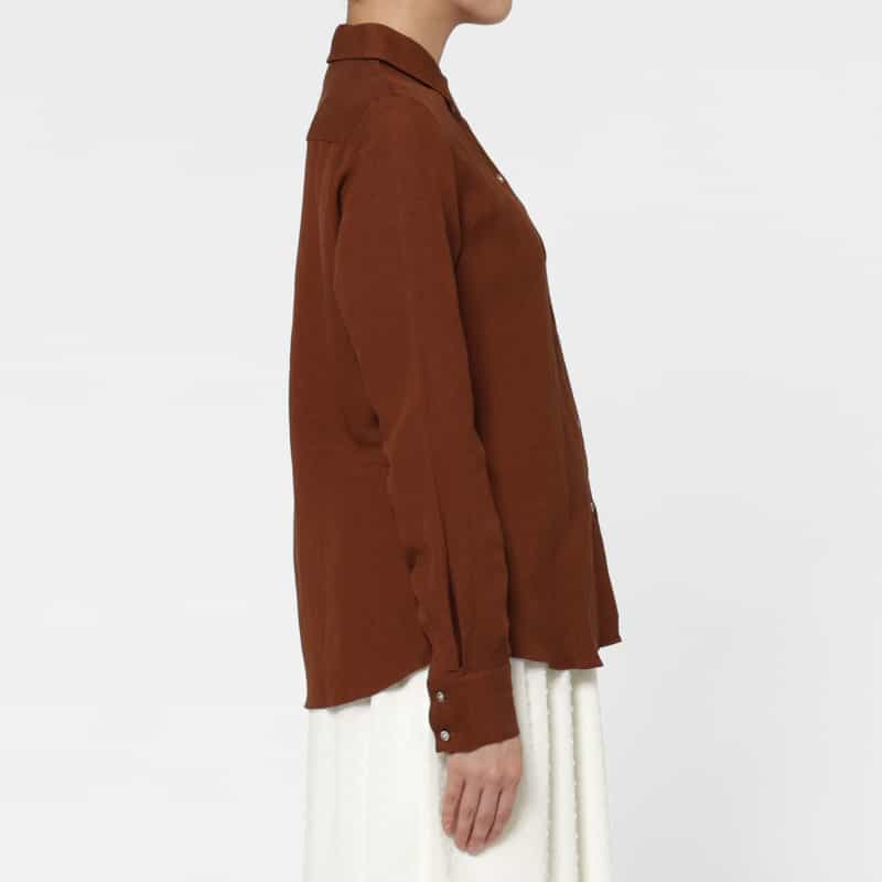 BARNEYS NEW YORK ウォッシャブル リネン混素材シャツ BROWN