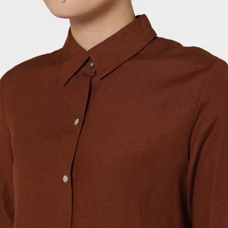 BARNEYS NEW YORK ウォッシャブル リネン混素材シャツ BROWN