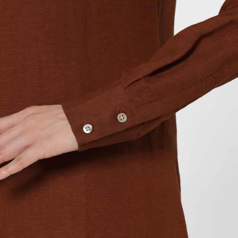 BARNEYS NEW YORK ウォッシャブル リネン混素材シャツ BROWN