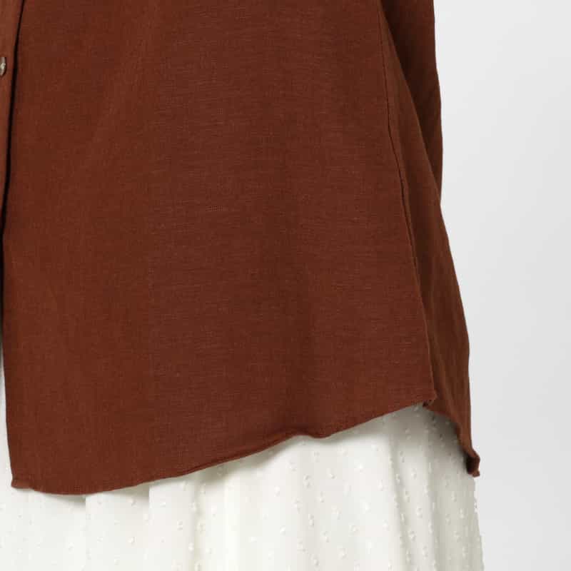 BARNEYS NEW YORK ウォッシャブル リネン混素材シャツ BROWN
