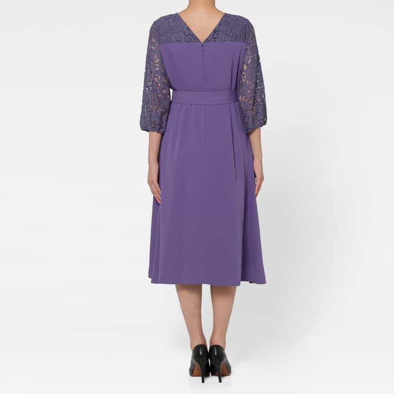 BARNEYS NEW YORK 異素材コンビネーション ウエストリボンドレス PURPLE