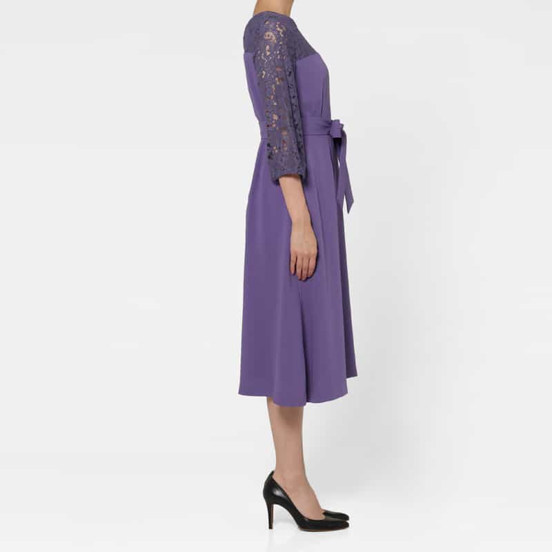 BARNEYS NEW YORK 異素材コンビネーション ウエストリボンドレス PURPLE