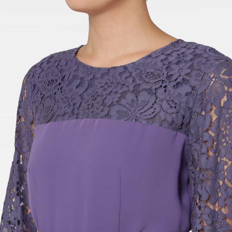 BARNEYS NEW YORK 異素材コンビネーション ウエストリボンドレス PURPLE