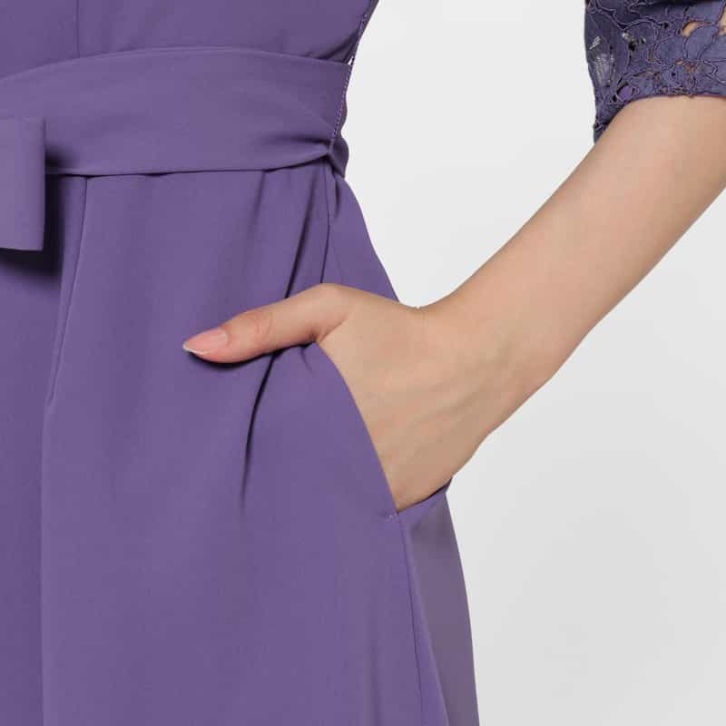 BARNEYS NEW YORK 異素材コンビネーション ウエストリボンドレス PURPLE