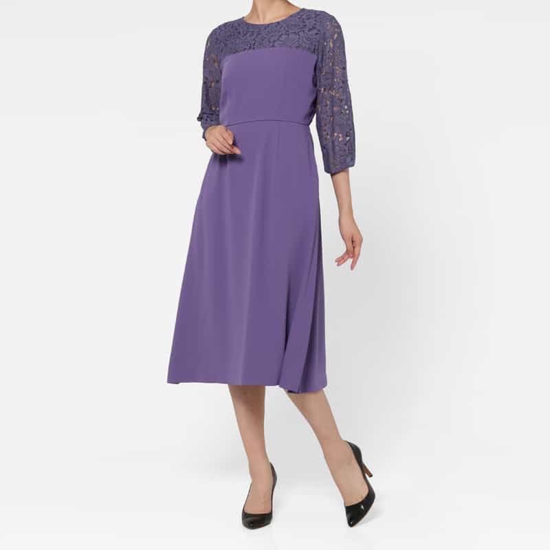 BARNEYS NEW YORK 異素材コンビネーション ウエストリボンドレス PURPLE