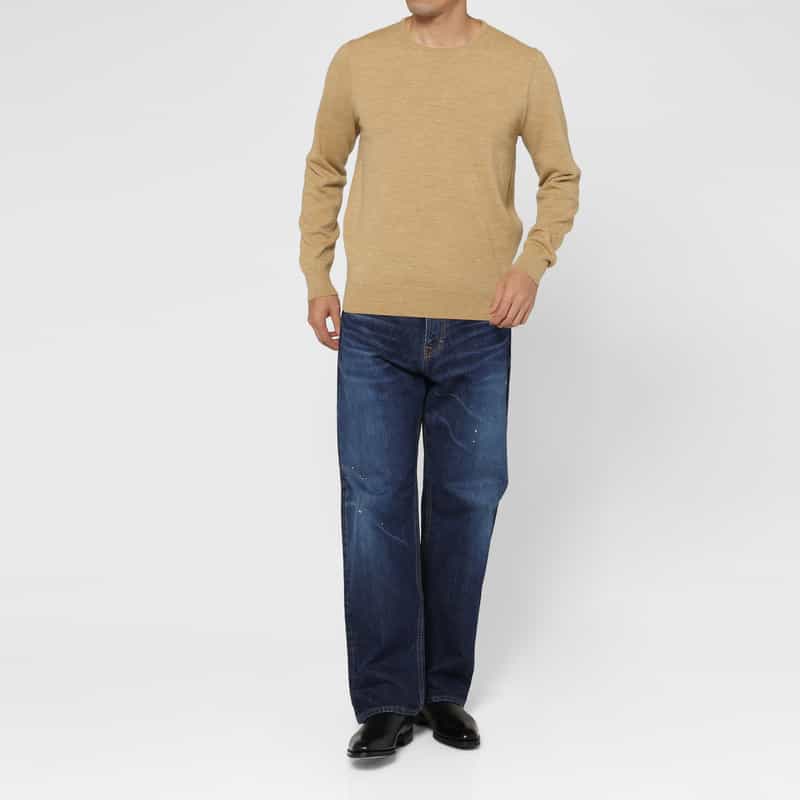 BARNEYS NEW YORK ウール素材クルーネックニットプルオーバー CAMEL
