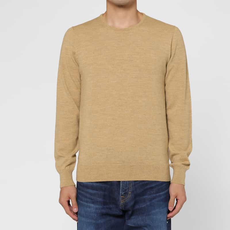 BARNEYS NEW YORK ウール素材クルーネックニットプルオーバー CAMEL