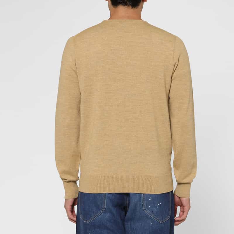 BARNEYS NEW YORK ウール素材クルーネックニットプルオーバー CAMEL
