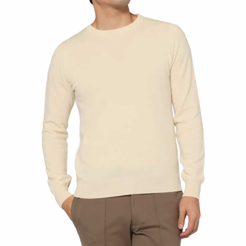 BARNEYS NEW YORK カシミヤ100％クルーネックニットプルオーバー WHITE