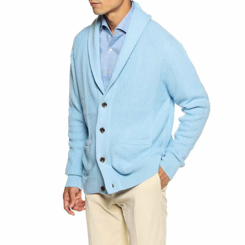 BARNEYS NEW YORK コットンカシミヤショールカラーカーディガン LIGHT BLUE