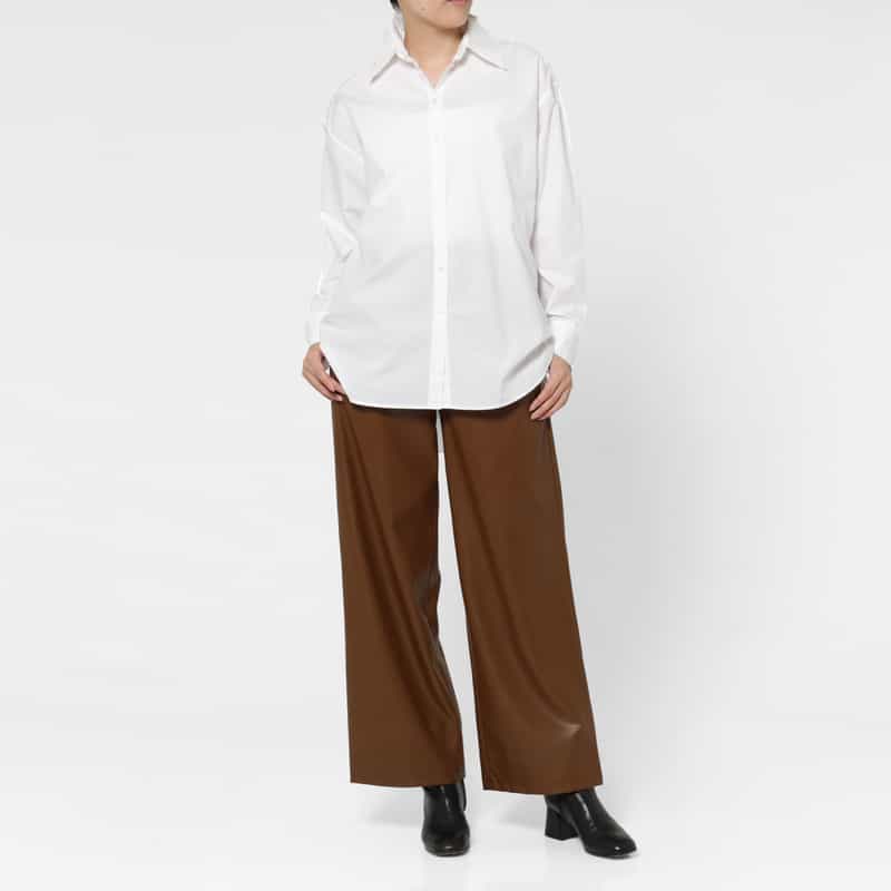 BARNEYS NEW YORK フェイクレザー ベルテッドワイドパンツ BROWN