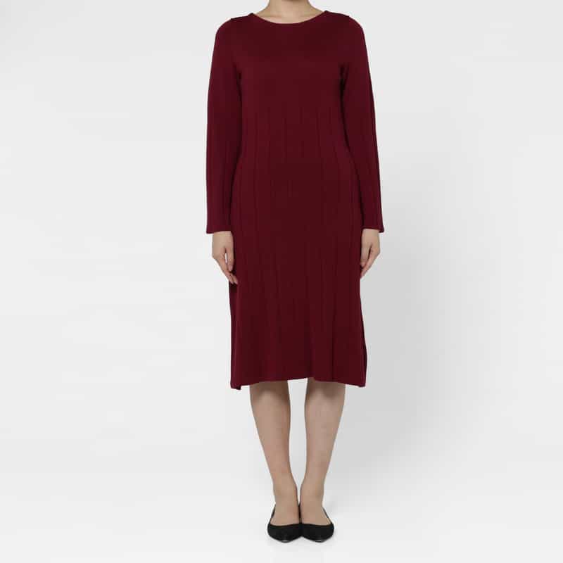 BARNEYS NEW YORK ボートネック ニットドレス WINE