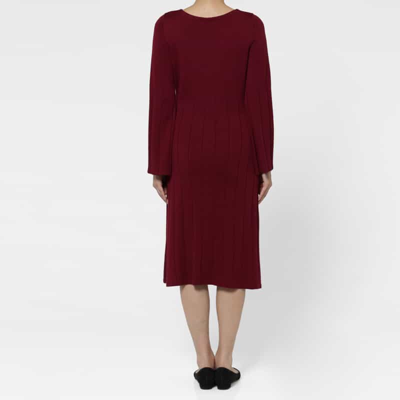 BARNEYS NEW YORK ボートネック ニットドレス WINE