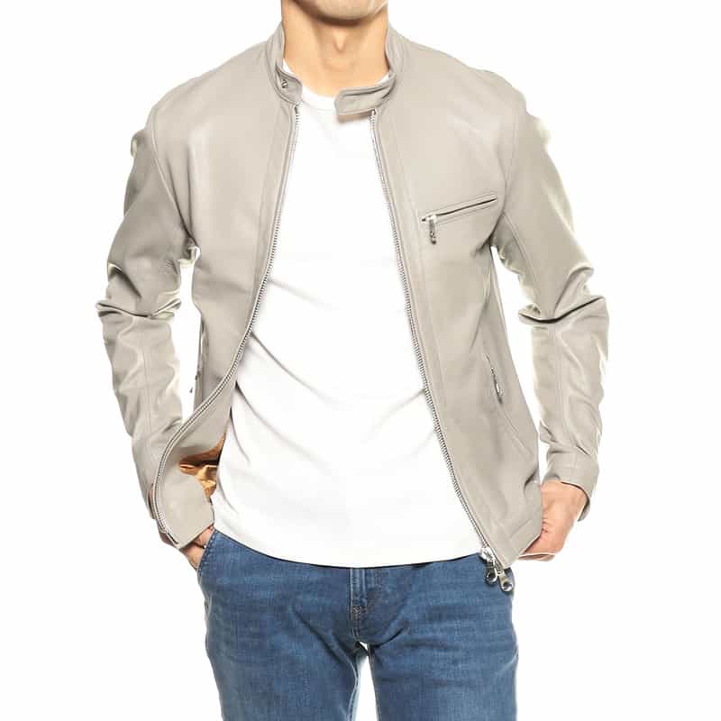 CINQUANTA CINQUANTA＜チンクワンタ＞シングルレザーライダースジャケット“H502" LIGHT GRAY